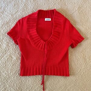 Red Knit Short Sleeve Sweater by Moschino Cheap and Chic Size Small 100% Cotton